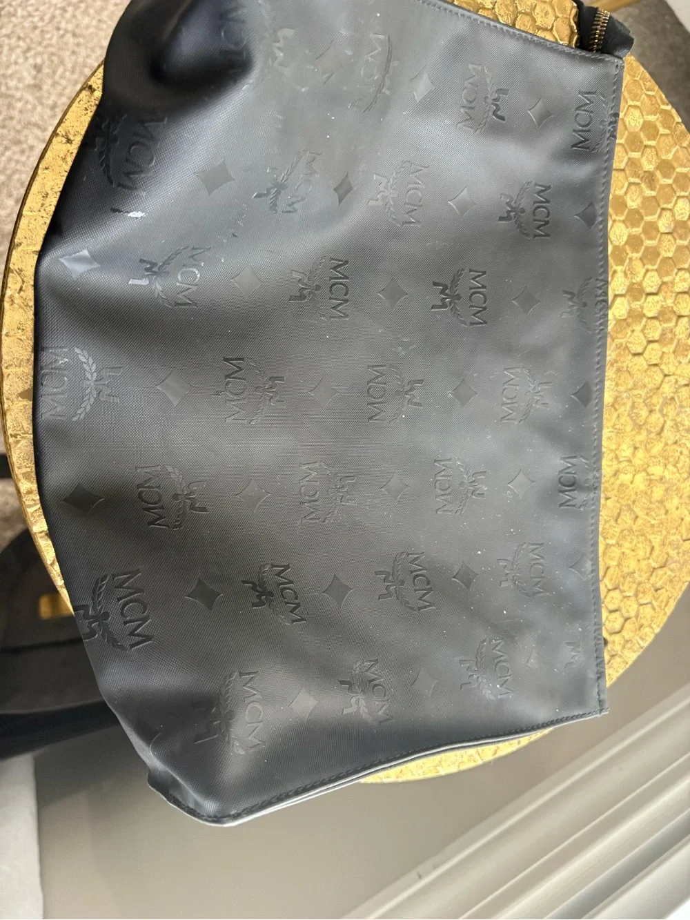 MCM Black Embossed Logo Toiletry Bag with Gold Plaque